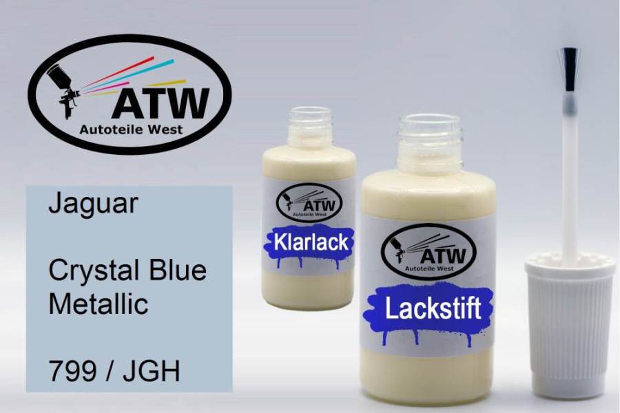 Jaguar, Crystal Blue Metallic, 799 / JGH: 20ml Lackstift + 20ml Klarlack - Set, von ATW Autoteile West.